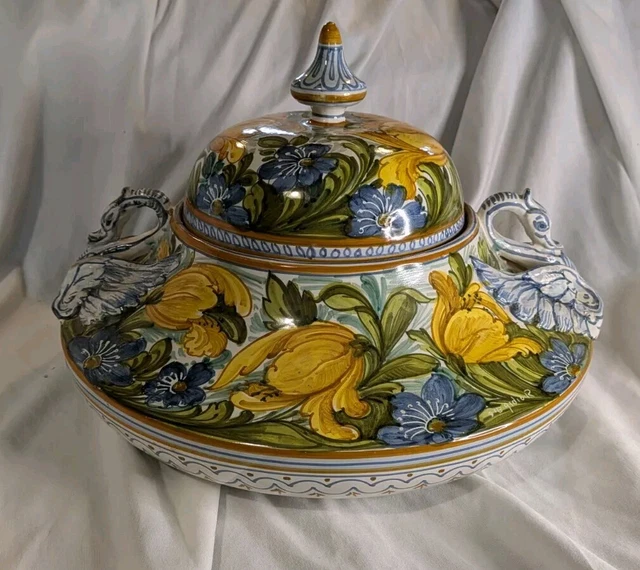 Ancienne Bouillotte En Métal Motif Floral Peint à La Main – Signée Schaeffer