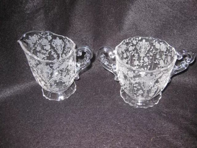 ROSEPOINT KEYHOLE CREAM & SUGAR SET #3400/68 Cambridge Glass Company Vintage