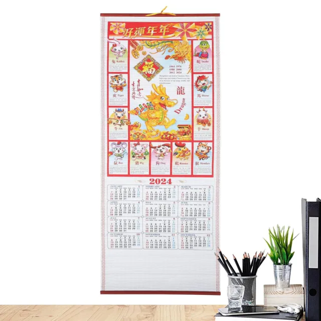 2024 Chinesischer Sternzeichen-Drachenkalender, Wandbehang-Schriftrollenkalender