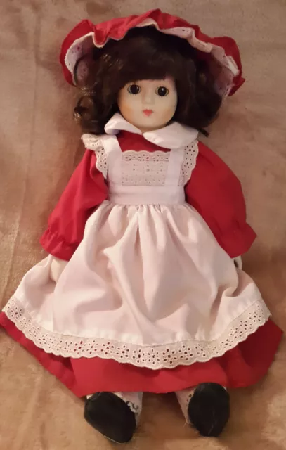 Muñeco de Artista Casa Niña Porcelana SCHMIDT 40cm Vino con Delantal & Sombrero