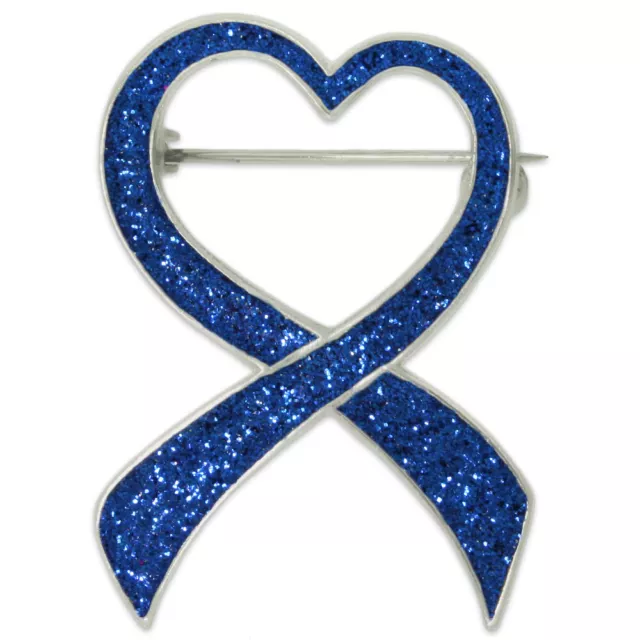 PinMart's Blue Glitter Heart Awareness Ribbon Enamel Brooch Pin