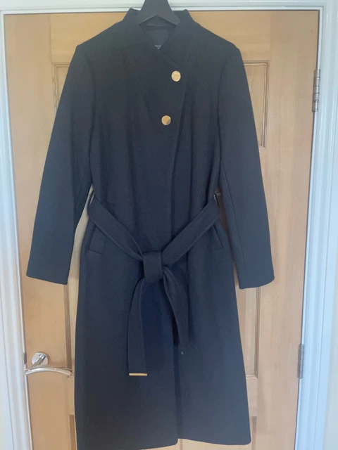 River Island cappotto lungo nero da donna giacca con cintura 8 10 12 small ted stile panettiere