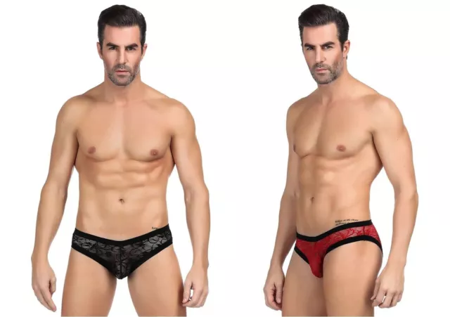 Intimo uomo sexy slip pizzo nero e rosso elasticizzato trasparente no perizoma