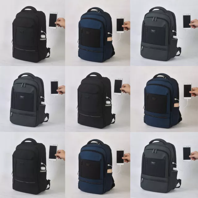 Women Men Backpack Large Anti Theft USB Laptop Rucksack Waterproof School Bag UK