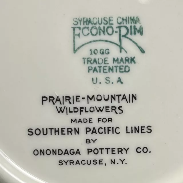 Southern Pacific 5.5" Plate RRBS Prairie-Mountain Wildflower 1952 Syacuse China 3