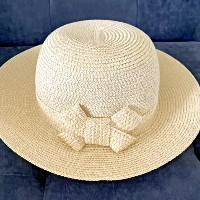 LC LAUREN CONRAD, Hat Womens Packable Straw Natural Beige  Sun Hat WITH BOW NWOT