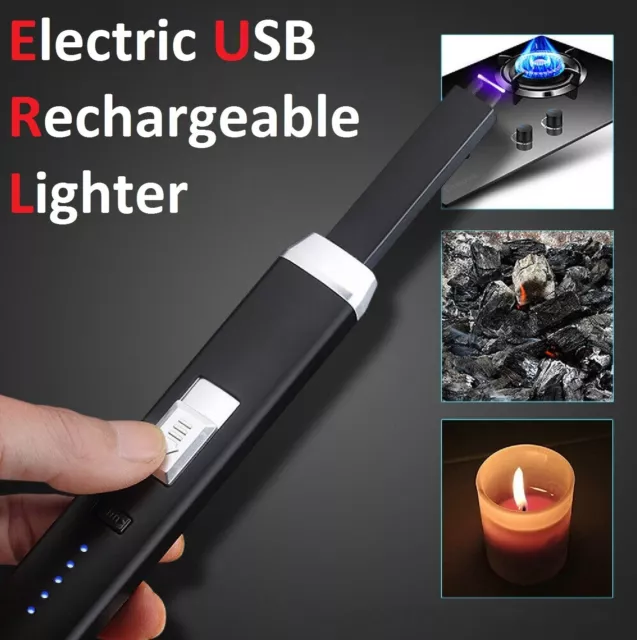 Electric Rechargeable Flameless USB Lighter Candle BBQ Windproof Kitchen Tool AU