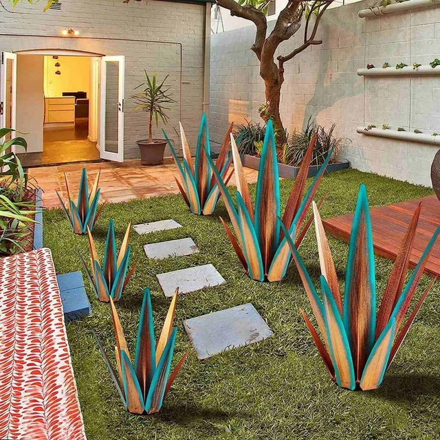 TGRTY Pianta Rustica della Decorazione dell'agave del Metallo di DIY, pianta dell'agave del Ferro battuto, Ornamenti Domestici del Prato della Scultura del Cortile del Giardino 3 Set