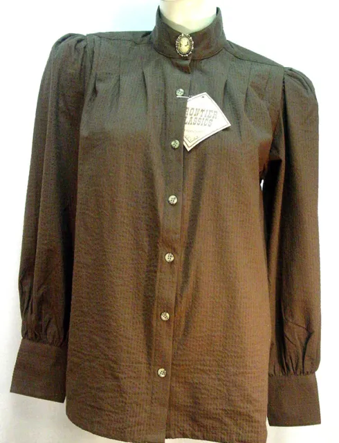 Victorian Frontier Classics Vintage style Brown blouse S-3X with free brooch