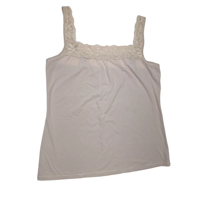 Vanity Fair tan Satiny Camisole Sz 36/42 Lace Trim Adjustable Straps 17-073