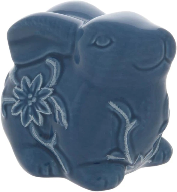 Blue Floral Easter Bunny Figurine (Sitting)