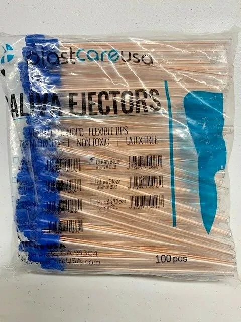100 -1 Bag 6" Saliva Ejectors Ejector CLEAR/BLUE Dental Suction Tips Disposable