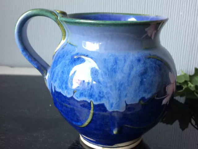 Vintage Studio Pottery Milk Jug Stoneware Blue Glazed Pitcher Carafe Table 400ml