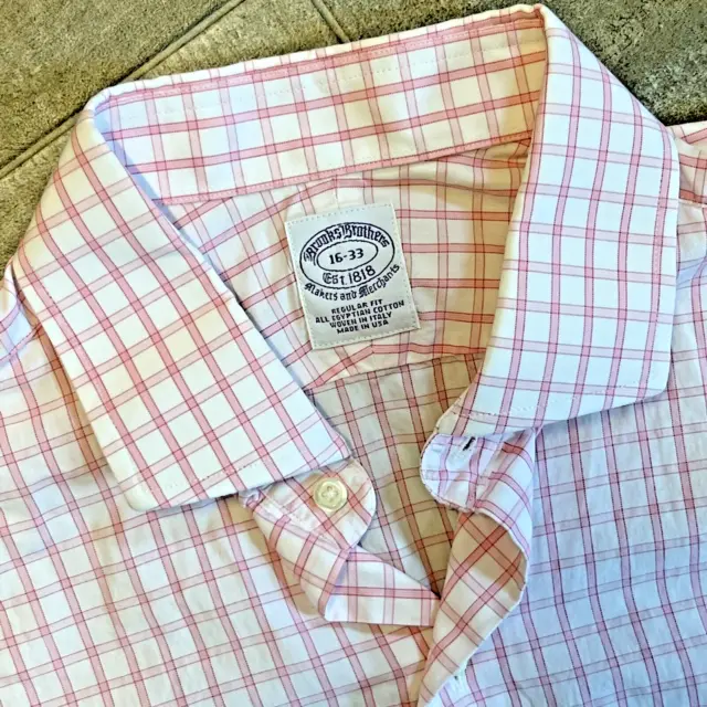 Brooks Brothers Regular Fit Dress Shirt Pink-White Made in USA Size L 16-33