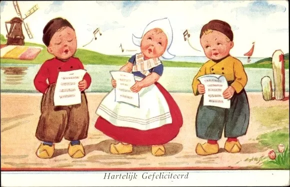 Künstler Ak Wills, John, Kinder in niederländischer Tracht singen,... - 4036250