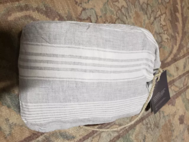 Restoration Hardware Italian Linen misto Stripe Queen Lounger Sham Grey/White