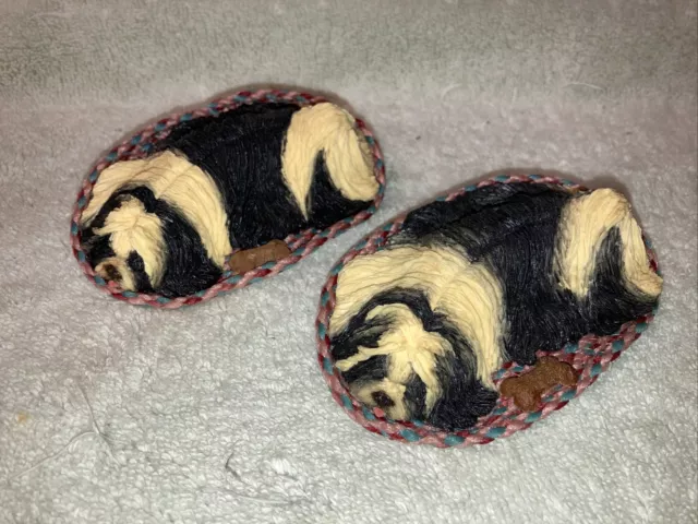 Two vintage SANDICAST Shih Tzu sleeping dogs 1997 BRUE 4”