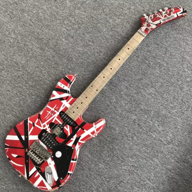 Custom 6 strings 39 inches Red with White and Black Stripes Electric Guitar