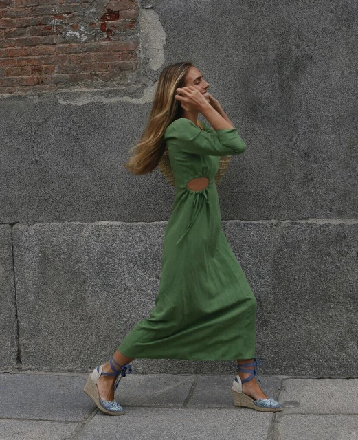 ZARA LONG LINEN Blend Cut Out Tunic Dress XL Apple Green 59.00 - PicClick  UK