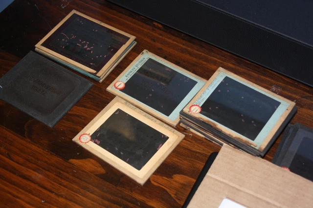 12 magic lantern slides one related to Ohio State University from 1920s-30s