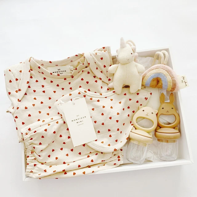 Newborn Baby Gift Basket - 8-Piece Set With Muslin Blanket, Bib, Hairbrush, & Keepsake Kit In A Cute Suitcase