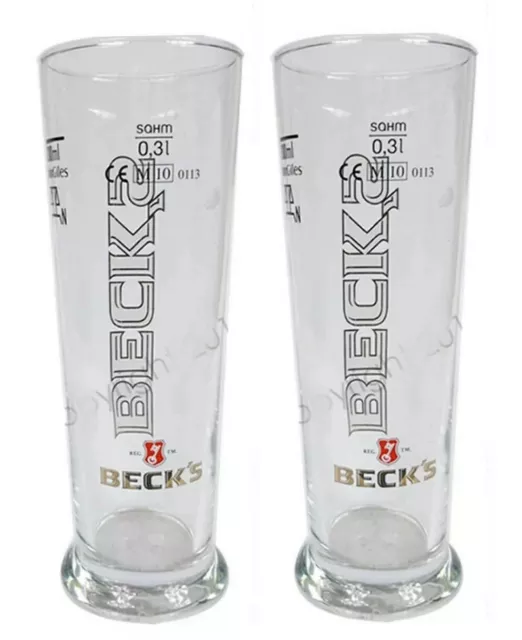 BECKS 2 x TALL FAT STANGE BEER GLASSES 400/300ml BNWOB MAN CAVE GERMANY