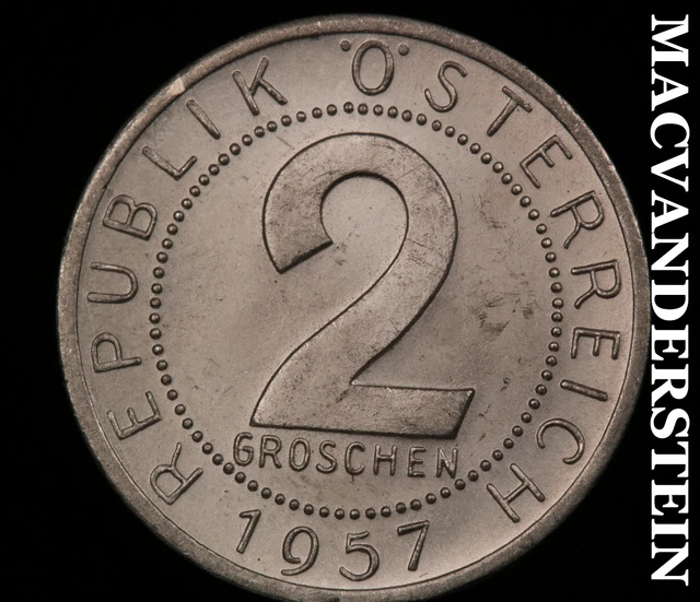 Austria: 1957 Two Groschen-Gem Brilliant Uncirculated Luster No Reserve #O6423