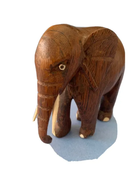 Vintage Hand Carved Elephant Wood Sculpture Figurine Statue
