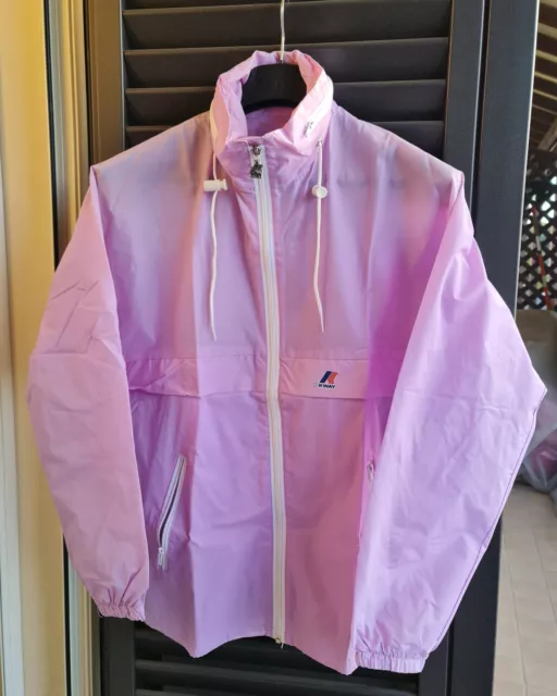 KWay Impermeabile Giacca antipioggia leggera rosa lilla con cappuccio Tg M Donna