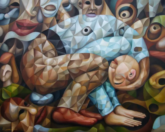 Strings Attached 2023 (oil on canvas by A. Lavrov) 24"x20", cubism, surrealism