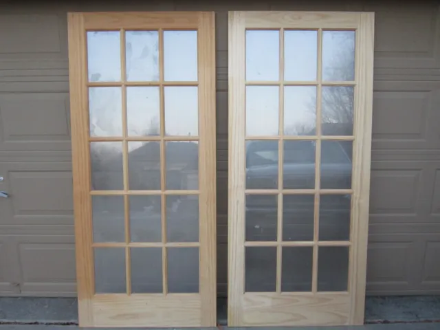 2X French Doors 15 Lite Solid Wood Pine Stainable Clear Glass 36X80 Omaha Ne