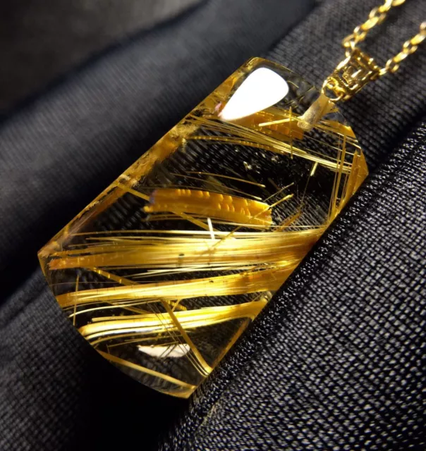 22*13.4*8mm Natural Gold Rutilated Quartz Titanium Crystal Pendant