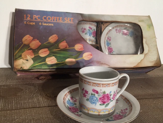 ancien Service à Café 6 Tasses et 6 Sous-Tasses Chine + Boîte