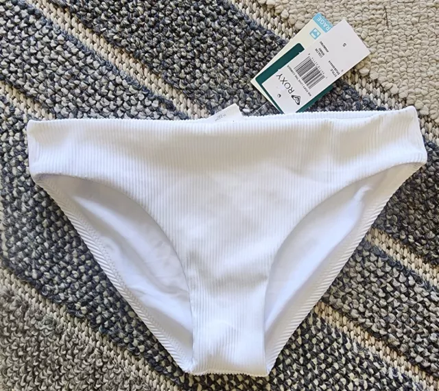 New!! Roxy Women's Juniors' Size S Love the Comber Ribbed Bikini Bottoms, White