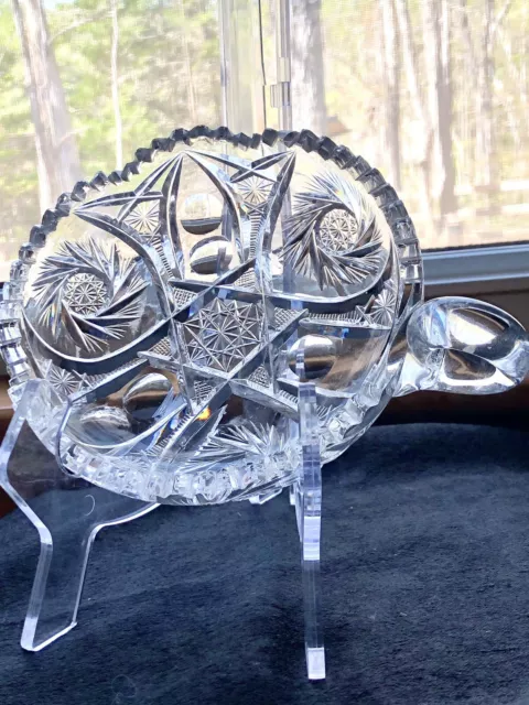 American ABP signed Clark Harvest Cut Glass Handled Nappy Dish punty dish American ABP signed Clark Harvest Cut Glass Handled Nappy Dish punty dish