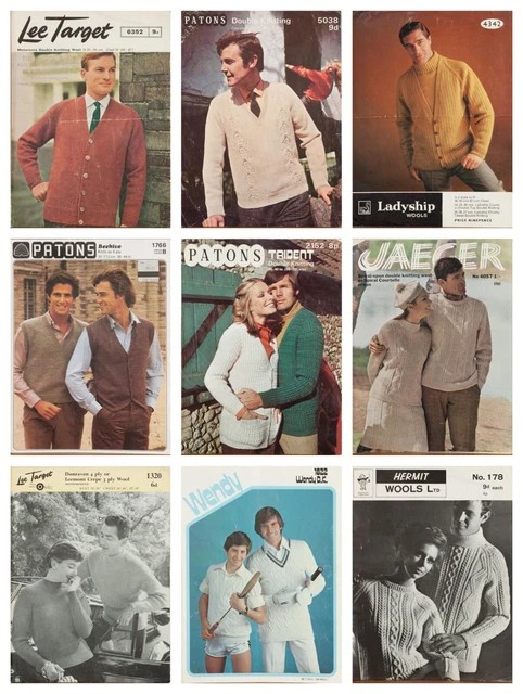 Job Lot Of 9 Knitting Patterns Sweaters Cardigans Mens Ladies Vintage Bundle