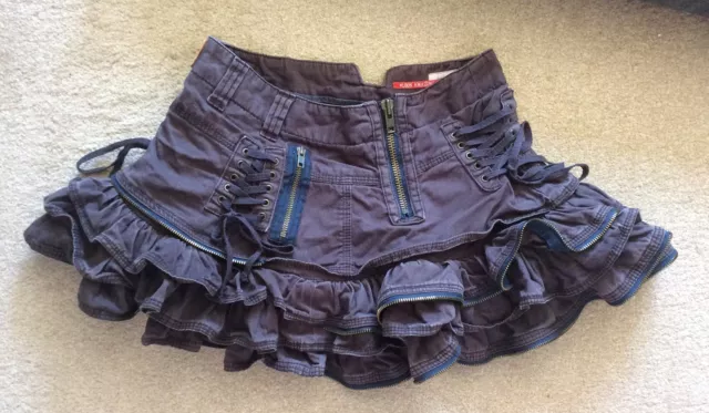 RIVER ISLAND PURPLE Brown Zip Hem Frill Corset Rara Y2K Mini Skirt