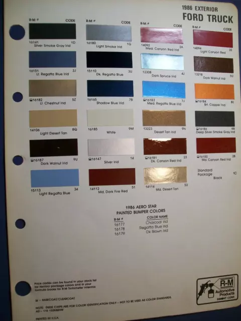 1986 Ford Pickup Van Bronco truck RM Paint Chips set