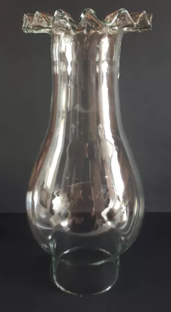XL Size Clear Glass Ruffled Top Chimney For Kerosene Oil Lamps - 3" x 10 5/8"