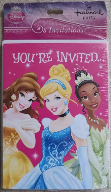 DISNEY PRINCESS birthday invitations w/ Envelopes- 8pk