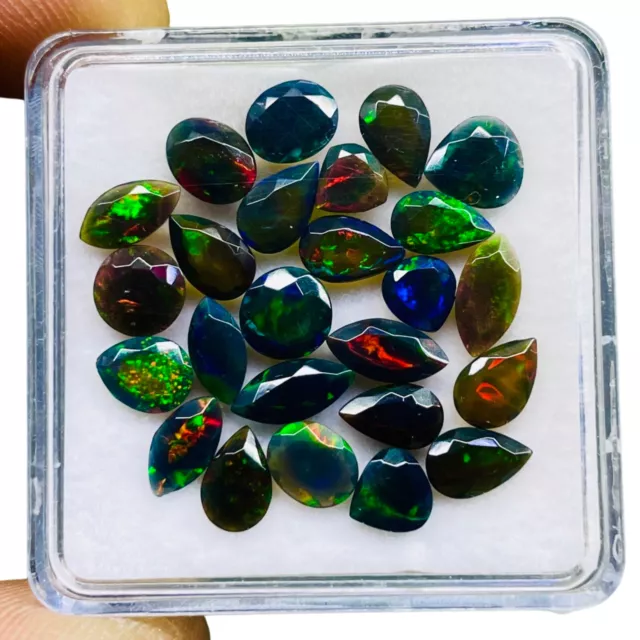 25 Pcs Natural Ethopian Black Opal 5-8.3mm Mix Cut Loose Gemstones Lot 7.50 Cts