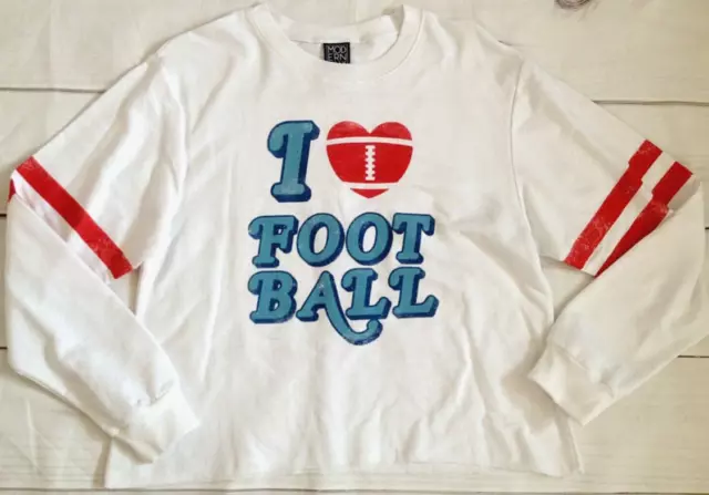 Modern Lux Cropped Boxy L/S Sweatshirt Raw Hem I Love Football Junior's Xxl- Nwt