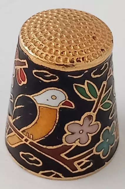 Cloisonné Thimble Vintage Collectible Birds Enamel & Gold Tone Metal