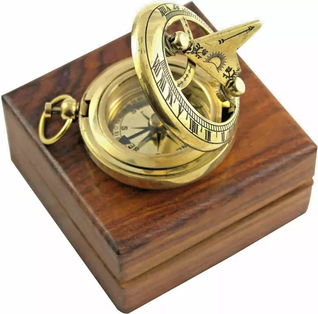 Nautical Antique Brass Sundial Compass Vintage, Brass Beautiful Shiny Finish