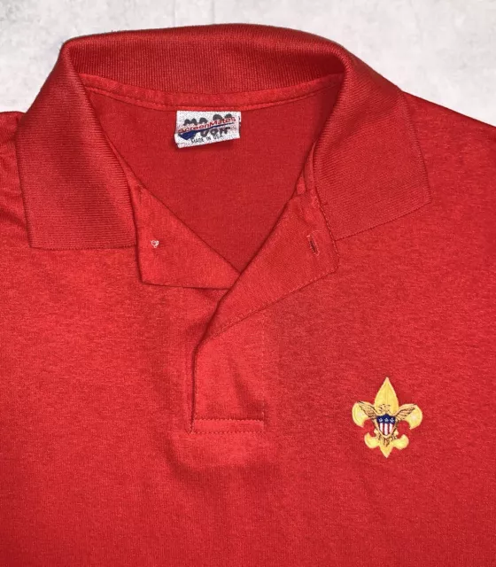 Vintage 1980s Boy Scouts of America BSA Polo Shirt Red Mens Small