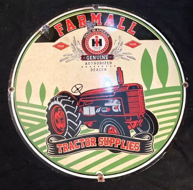 Vintage FARMALL INTERNATIONAL HARVESTER PORCELAIN SIGN Rare Advertising 30" Dia.