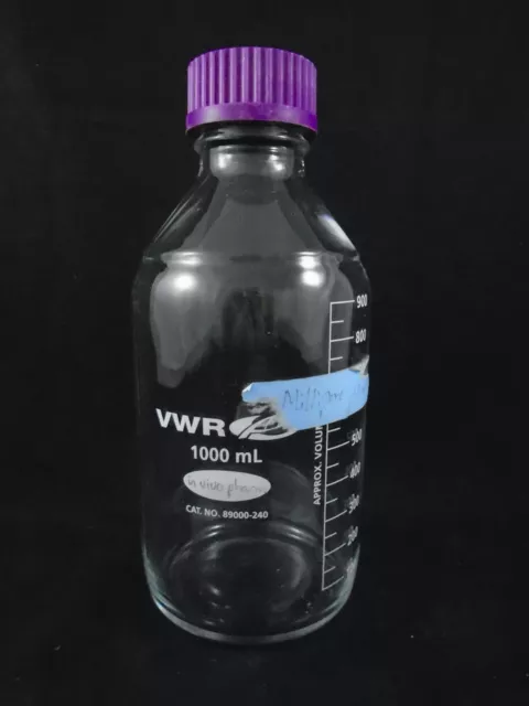 VWR Glass 1000mL 1L Round Media Storage Bottle GL-45 Screw Cap 89000-240