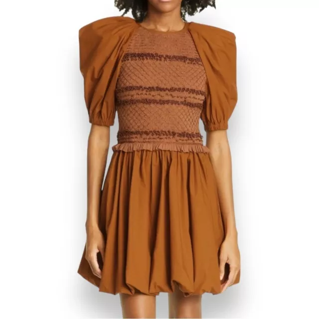 Ulla Johnson Kali Smocked Bubble mini dress sandstone fall colors NEW NWT sz 10