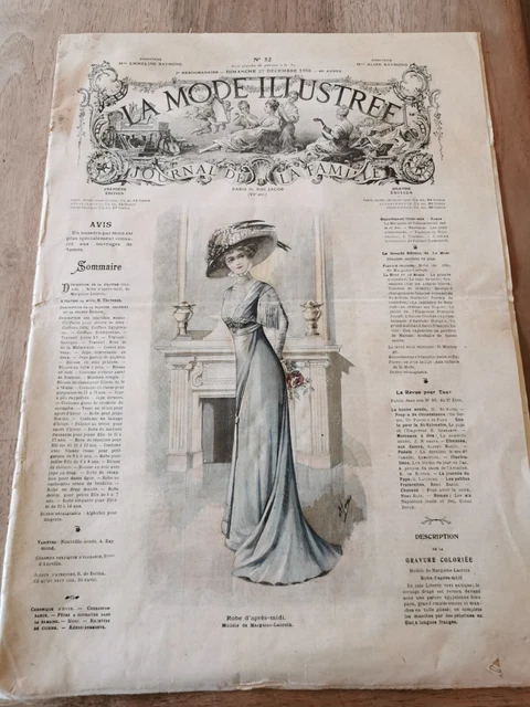 Revue Ancienne La Mode Illustrée N°2 De 1908 - Avec Planche De Patrons, Pièce De Collection