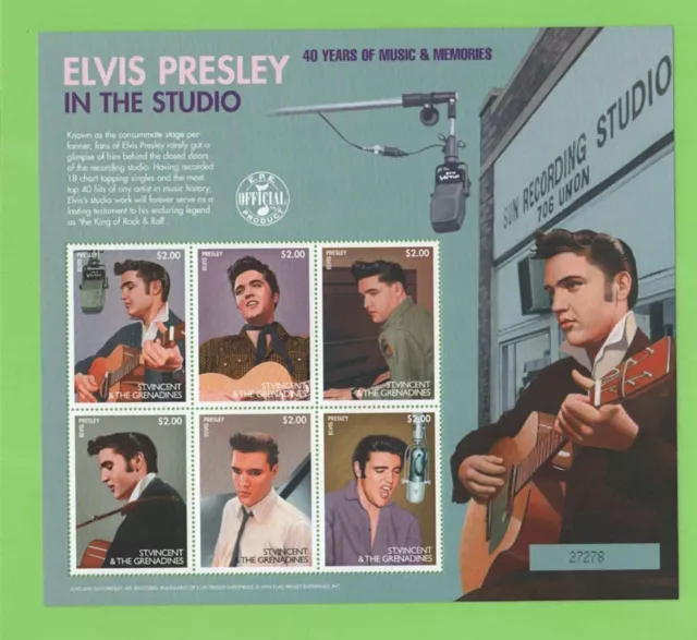 St Vincent Grenadines Elvis in the Studio sheetlet 6 x $2, MNH